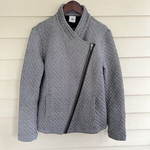 CABI Quilted Moto Herringbone Asymmetrical Zip Cotton Jacket, Black/White- Small